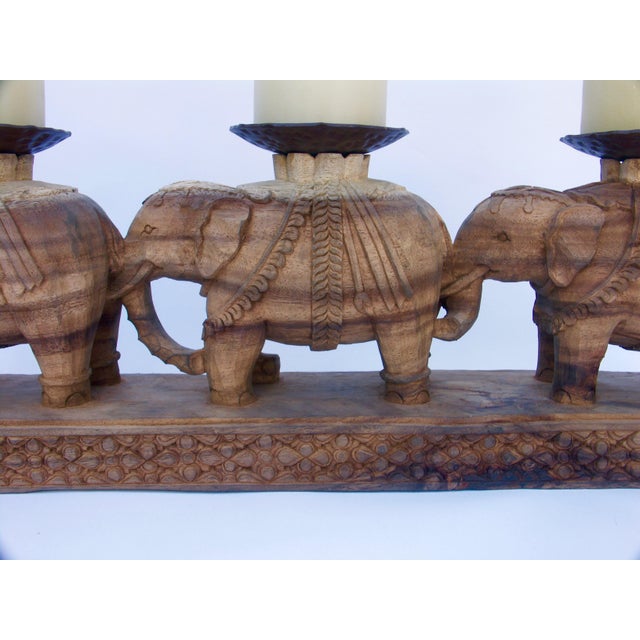 HandCarved Wood Elephants Candle Holder Chairish