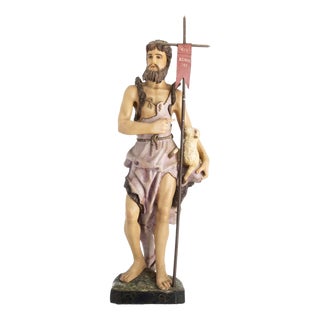 Religious Artist, Saint John the Baptist, 19th Century, Wood Sculpture For Sale