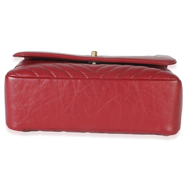 2010s Red Chevron Calfskin Top Handle Flap Bag For Sale - Image 5 of 9