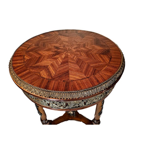 Early 20th Century Neoclassical Style Mahogany Parquetry Gueridon With Ormolu For Sale - Image 5 of 9
