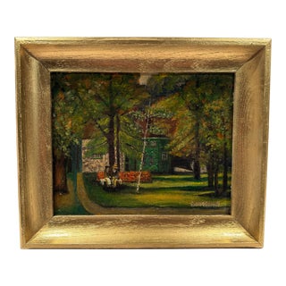 Early 1900s American Folk Art Painting of a Wooded Landscape For Sale