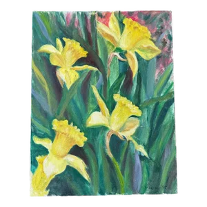 Oil Painting, Spring Daffodils in Field