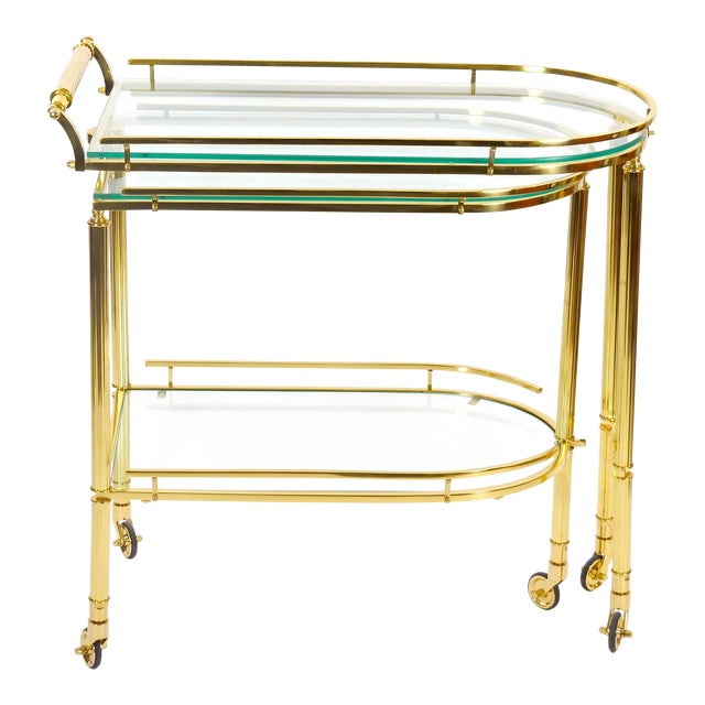 Midcentury Brass and Glass Italian Swing Out Bar Cart For Sale