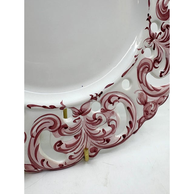 Vintage Pink and White Hand Painted Reticulated Platter - Made in Portugal For Sale In New York - Image 6 of 10