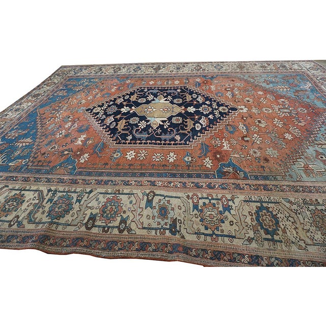 Traditional 1870s Red Rust Medallion Rustic Antique Persian Bakshaish Rug 10' 6" X13' 2" Wool Handknotted Carpet For Sale - Image 3 of 9