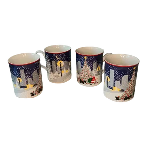 Noritake 'Twas the Night Before Christmas Scotty Dog Mugs Coffee Cups- Set of 4