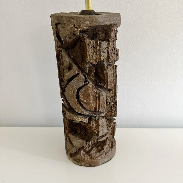 Pair Brutalist Mid Century Lamps Signed For Sale - Image 10 of 12