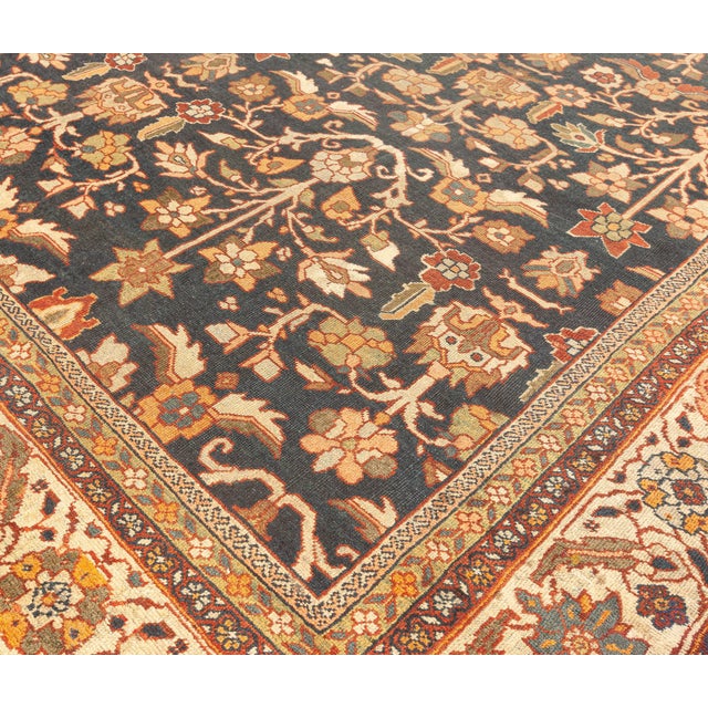 Black Antique Persian Sultanabad Botanic Handmade Wool Rug For Sale - Image 8 of 9