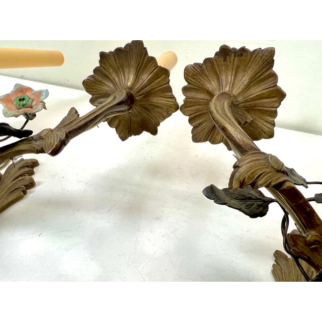 Brass and Tole Floral Wall Sconces, France, 1940s, Set of 2 For Sale - Image 13 of 18