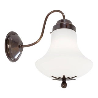 Swedish Stoby Wall Lamp in Oxidized Brass & Matte Glass For Sale