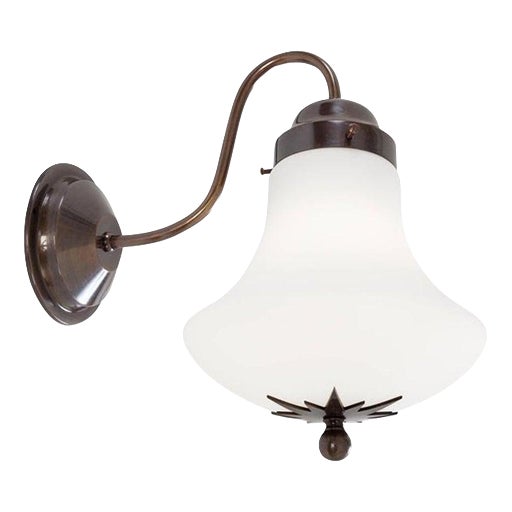 Swedish Stoby Wall Lamp in Oxidized Brass & Matte Glass For Sale