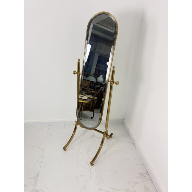 Mid-Century Modern Adjustable Brass Floor Mirror in the style of Maison Jansen, 1970s For Sale - Image 3 of 11