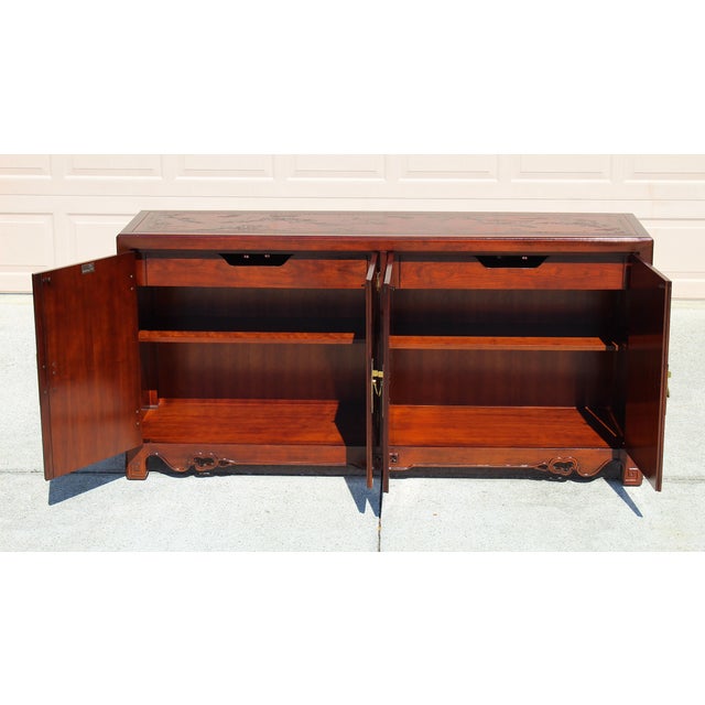 Vintage Drexel Heritage Ming Credenza – Red Lacquer Chinoiserie Sideboard Cabinet 73 For Sale - Image 9 of 18