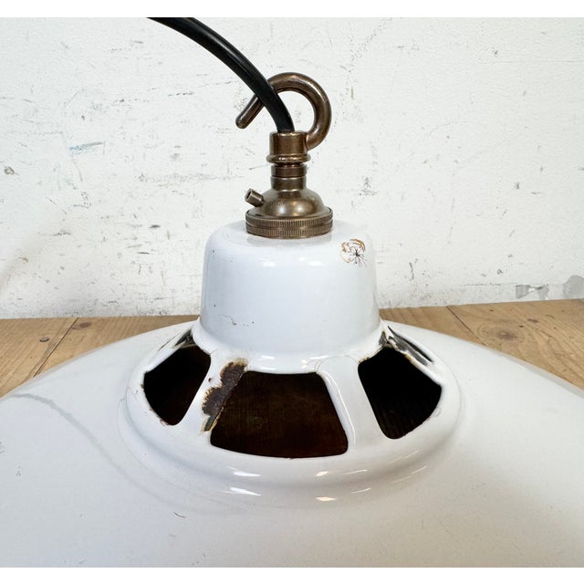 Industrial White Enamel Factory Pendant Lamp, 1960s For Sale - Image 15 of 18