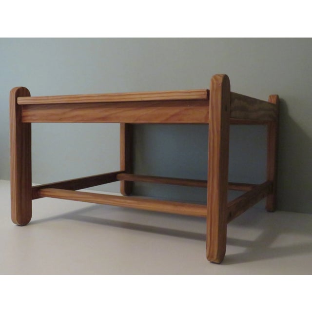 Square solid pine coffee table with original brass joinery. the table is in beautiful vintage condition. h: 46 and height...