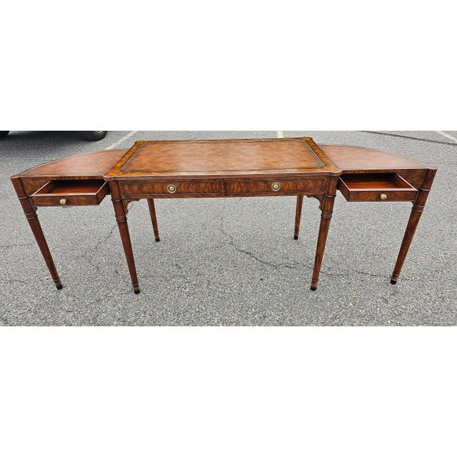 Theodore Alexander Extendable Mahogany and Tooled Leather