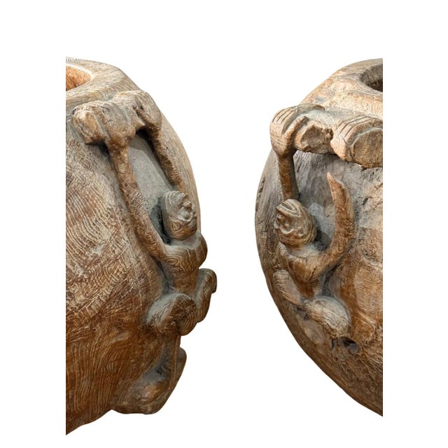 Contemporary Set of Monumental Mid-20th Century Teak Burl Wood Bowls, Hand-Carved For Sale - Image 3 of 18