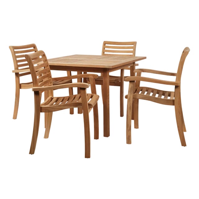 Hi Teak Birmingham Stacking Teak Outdoor Dining Armchair 4pc For Sale