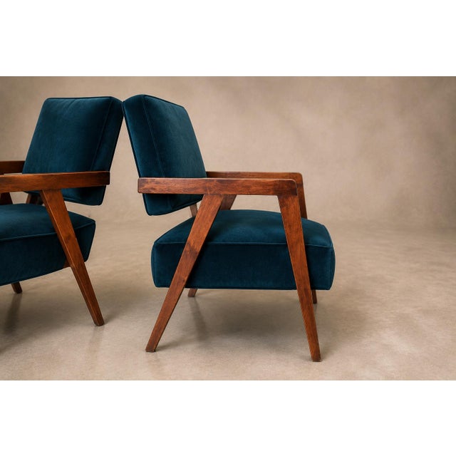 Brazilian Modern Armchairs in Imbuia Wood and Deep Petrol-Blue Mohair, Brazil, 1950s For Sale - Image 11 of 18