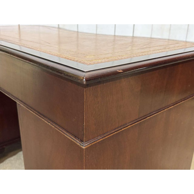 English Mahogany Desk with Drawers and Leather Top, 1950s For Sale - Image 12 of 16