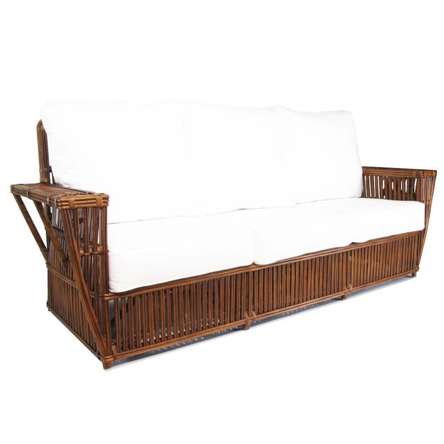 Full Art Deco style "Presidents" Stick Reed Rattan Nantucket Living room Set, with a Lounge chair, Settee, 3 seat sofa,...