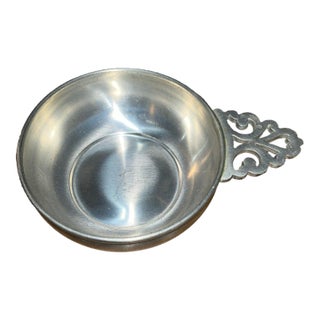 Vintage Pewter Porridge Bowl W Intricate Handle by International PewterWare, Marked For Sale