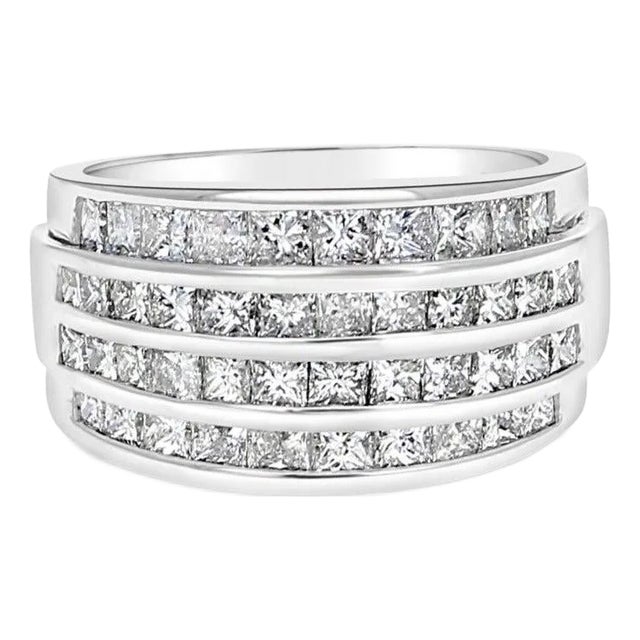 Princess Cut Cocktail Ring 2.14cttw 14k White Gold, Size 4 For Sale
