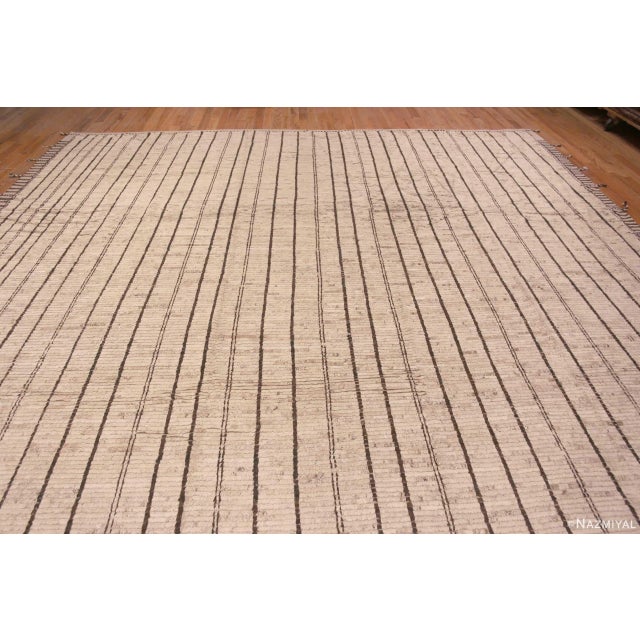 Textile Large Light Ivory Cream Minimalist Stripped Pattern Modern Rug For Sale - Image 7 of 8