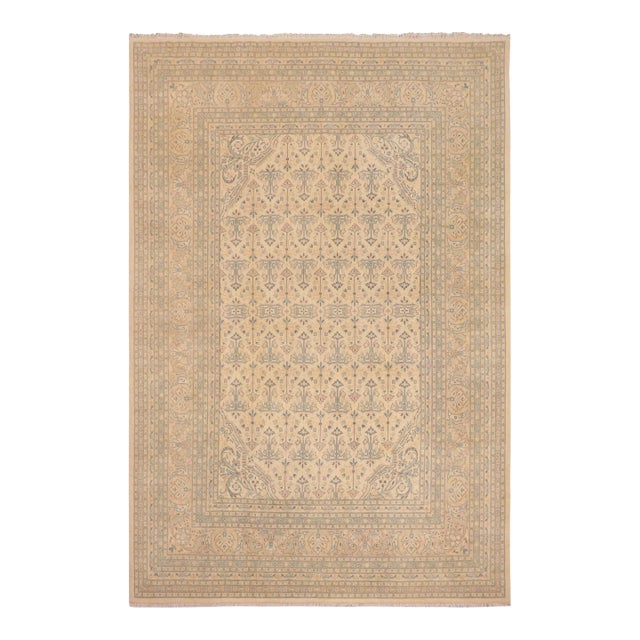 Boho Chic Beige/Blue Wool Rug - 9'3'' X 12'2'' For Sale