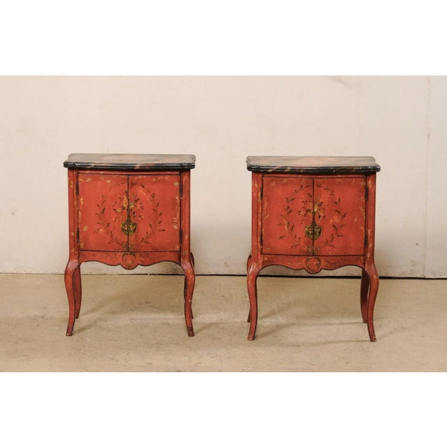 French Mid 20th Century Decoratively Painted & Shapely Side Chests - A Pair For Sale - Image 3 of 12