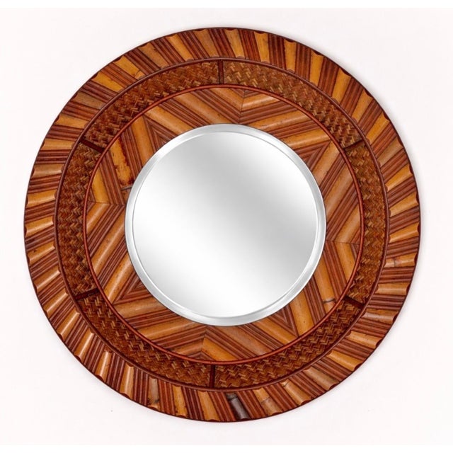 Modern Modernist Bamboo, Rattan & Wood Circular Mirror Late 20th Century For Sale - Image 3 of 10
