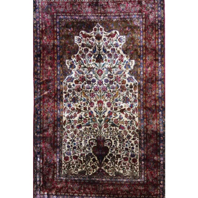 Persian 1920s Vintage Tree of Life Silk Kashan Rug For Sale - Image 3 of 9
