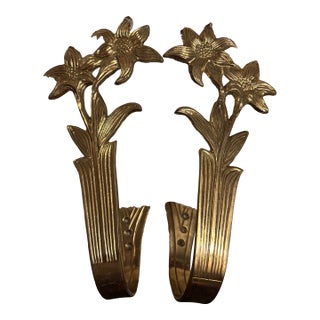 Vintage Solid Brass Curtain Tie Backs, Set of 2 For Sale