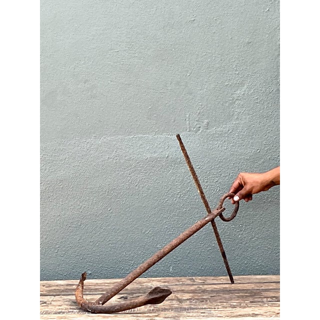 Metal Vintage Weathered Iron Nautical Anchor For Sale - Image 7 of 12