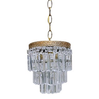 Vintage Waterfall Crystal Chandelier With Ornate Brass Crown For Sale