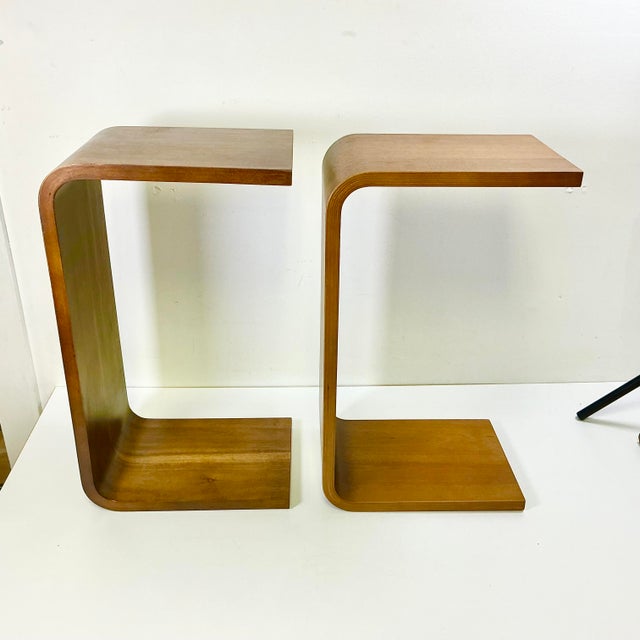 1980s Vintage Italian Style Postmodern Contemporary Teak Bentwood Drinks Table - A Pair For Sale - Image 4 of 13