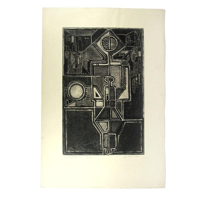 Brutalist graphics by Janusz Wysocki. Made in the etching and aquatint technique. Original author's print on graphic...