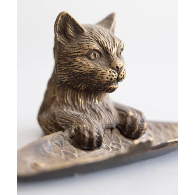 French Antique French Bronze Cat & Fish Pen Tray For Sale - Image 3 of 9