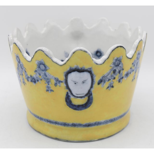 Ceramic Mid 20th Century Yellow and Blue Ceramic Cachepot Planter For Sale - Image 7 of 9