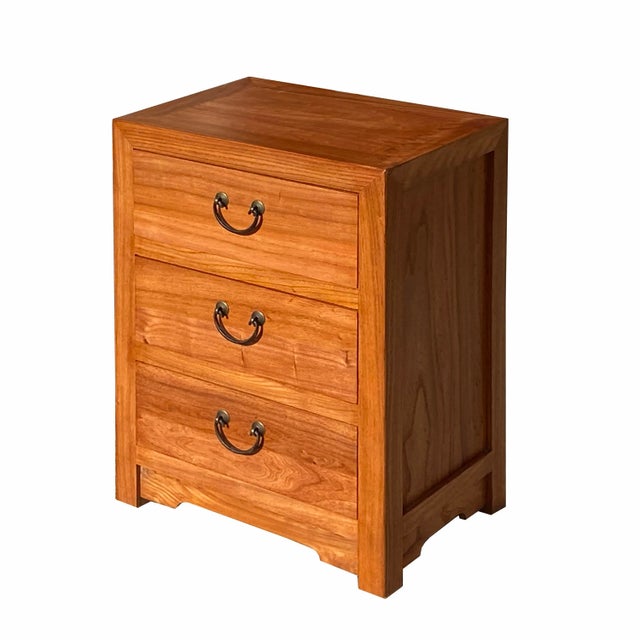 Contemporary Oriental Brown Stain 3 Drawers End Table Nightstand Cabinet For Sale - Image 3 of 7