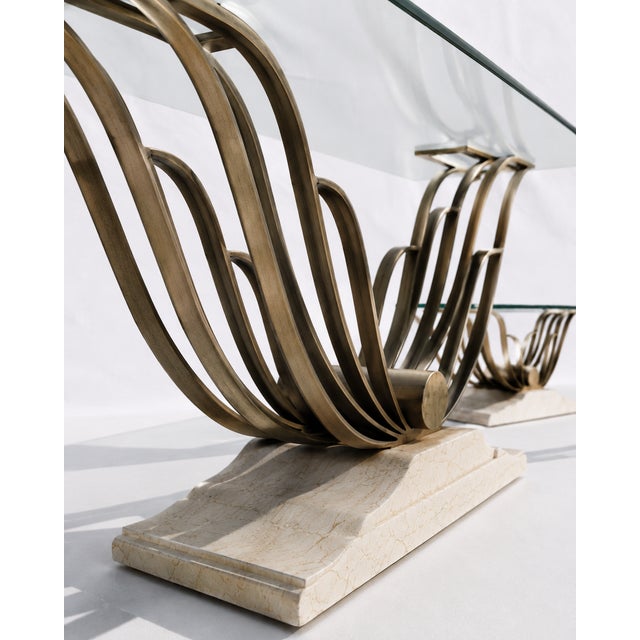 Art Deco Vintage 1930s Sculptural Glass Console and Coffee Table Set For Sale - Image 3 of 13