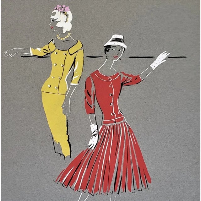 Mid-Century French Fashion Pochoir For Sale - Image 4 of 5