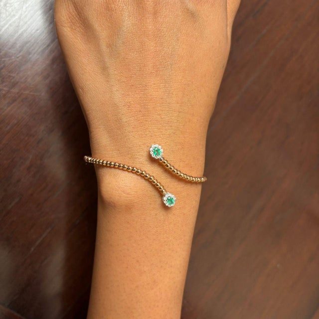 Natural emerald 0.31cts & diamond 0.22 bracelet in 18k gold For Sale - Image 4 of 18