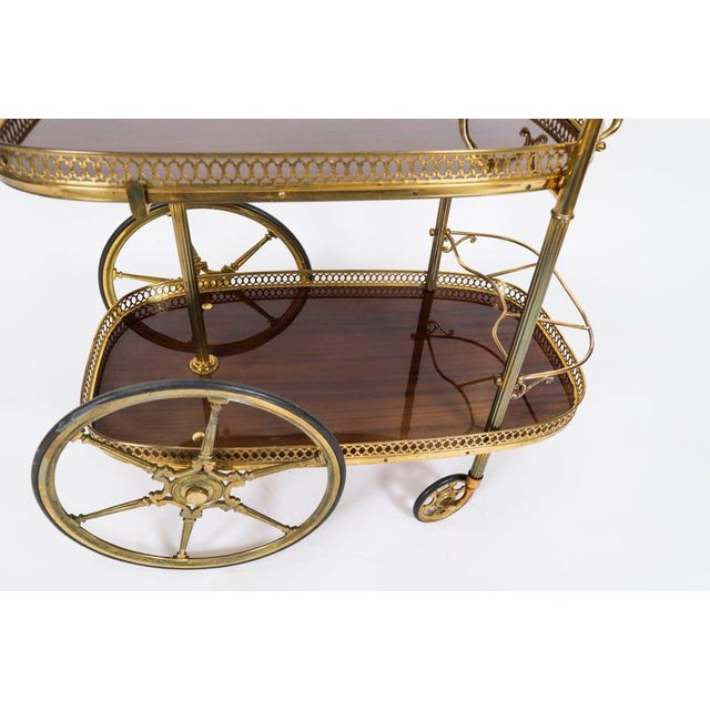 Mid-Century French Walnut and Brass Galleried Drinks Trolley, 1950s For Sale - Image 16 of 18