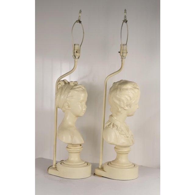 Mid 20th Century Vintage Cast Plaster Busts Louise & Alexandre Brongniart Lamps Reproductions - a Pair For Sale - Image 5 of 12