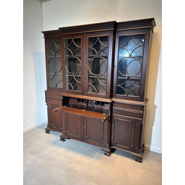 Wood Antique Mahogany Display Cabinet with Secretaire Function For Sale - Image 7 of 7