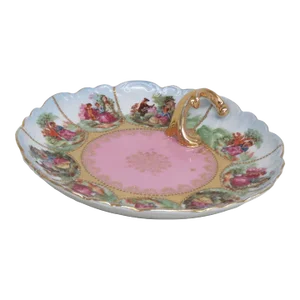 Fragonard Love Story Cameo Courting Couple Porcelain Finger Handle Dish