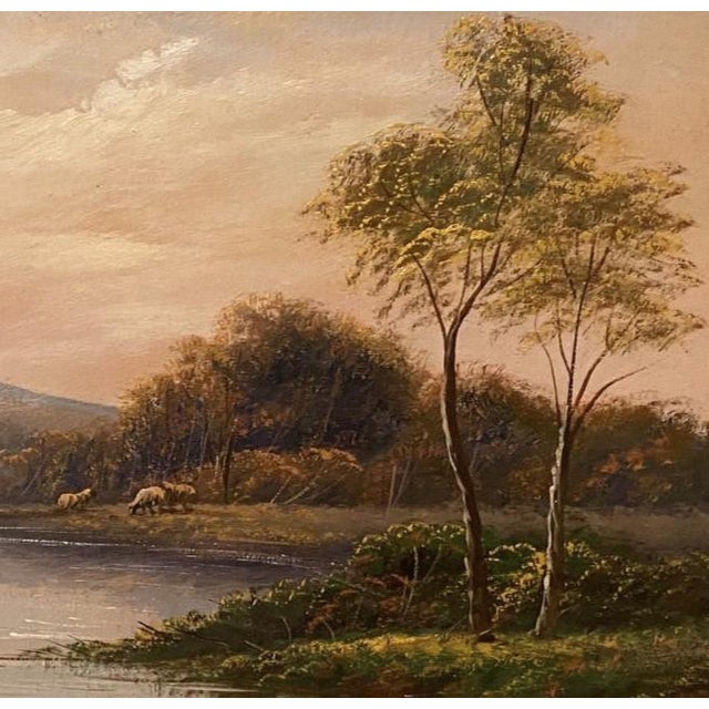 Circa 1850–1870, this atmospheric English landscape painting by Thomas Wood captures the quiet romance of the Victorian...