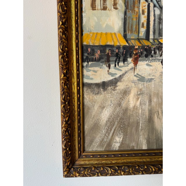 Wood 1960s Vintage Parisian Street Scene Impressionist Oil Painting on Board by Marron For Sale - Image 7 of 11