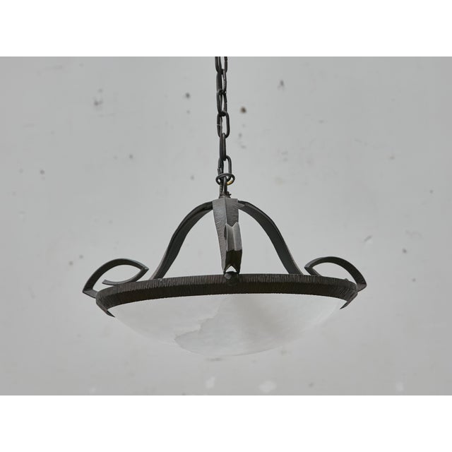 Alabaster 1930s French Alabaster and Hammered Iron Pendants - Pair For Sale - Image 8 of 18